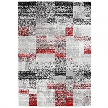 Alfombra Vintage Efecto Cubo Gris Rojo 133x190 cm