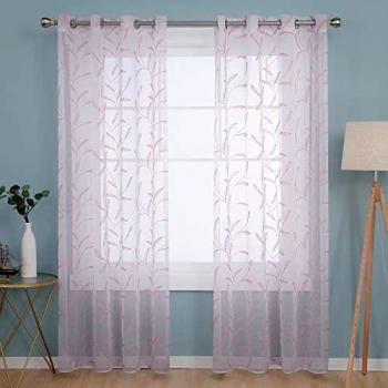 Deconovo Visillos para Ventanas Gasa Voile Efecto Lino Cortinas Habitación Traslúcida para Niños con Ojales 2 Unidades 140 x 229 cm Rosa