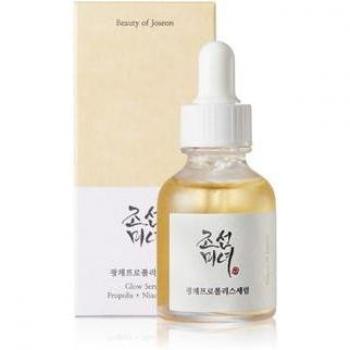 Beauty of Joseon Glow Serum: Propolis + Niacinamide 30ml - A lightweight serum that hydrates and brightens the skin, formulated with propolis extract for soothing properties and niacinamide to improve skin tone and texture. Suitable for