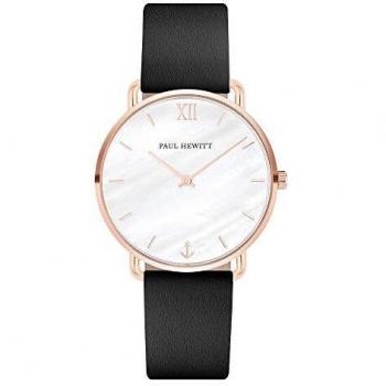 PAUL HEWITT Reloj de muñeca para Mujer en Acero Inoxidable Miss Ocean Pearl - Reloj de Pulsera de Cuero Negro, Reloj de muñeca para Mujer con Esfera perlada