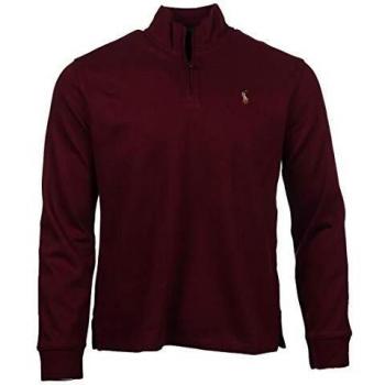 Ralph Lauren - Jersey para hombre con media cremallera, gris, verde, rojo vino borgoña L