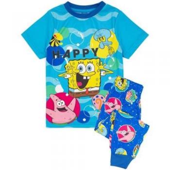 Conjunto de pijama feliz para niños de Bob Esponja con pantalones cuadrados, color azul, talla 9-10 años