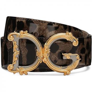 Dolce & Gabbana Women's DG Barocco Leather Belt in Brown | Size 85 | BE1517AM568HA93M