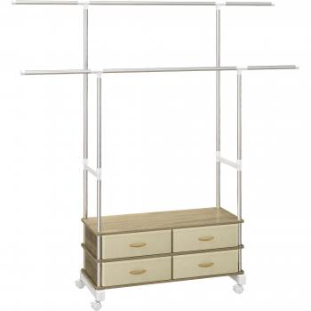 Perchero de Ropa con Ruedas y 4 Cajones de Tela - Beige