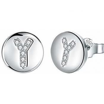 J.Endéar Pendientes Letra inicial Y Niñas Mujer Plata de ley 925 con circonita cúbica Disco redondo Joyas, Tamaño pequeño
