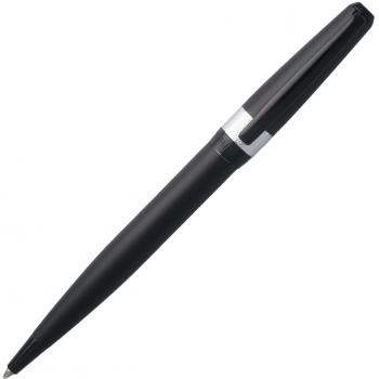 CERRUTI 1881: Bolígrafo CANAL negro. Bolígrafo con un anillo cromado en contraste con motivos guillochados.