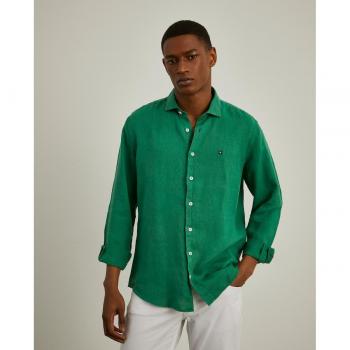 Camisa de lino para hombre Lion of Porches corte regular estampado liso color verde