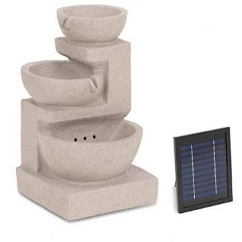 Fuente solar de jardín con 3 cuencos en pared de arcilla y iluminación LED
