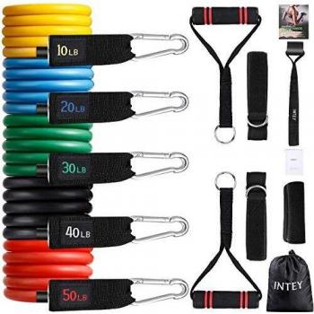 INTEY Bandas Elásticas, 13 PCS Látex Bandas de Resistencia - 5 Tubos de látex/Cubierta Protectora/Manijas/Ancla de Puerta/Correas de Tobillo/Bolsa de Transporte