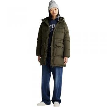 Chaqueta Puffer Midi Tommy Hilfiger para Mujer - Bequeme Passform, XL, Verde Fatigue