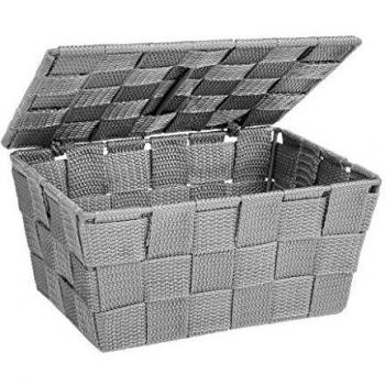 Wenko Aufbewahrungskorb mit Deckel Adria - Badkorb, Küchenkorb, 19 x 10 x 14 cm, grau