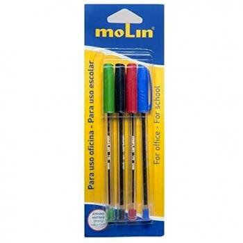 Molin-Boligrafo punta niquel surtido, blister de 4
