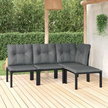 4-Piece Black and Grey Poly Rattan Garden Lounge Set