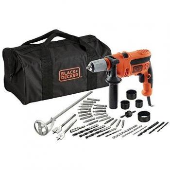 Black and Decker CD714CREW2-QS - Pack con taladro percutor, 40 accesorios y bolsa de almacenaje, 230 V, color negro y naranja