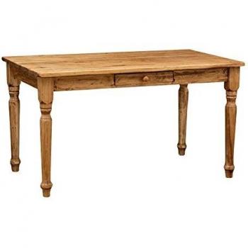 Mesa de centro fija de estilo Country en madera maciza de tilo con acabado natural 140x80 cm. Hecho en Italia