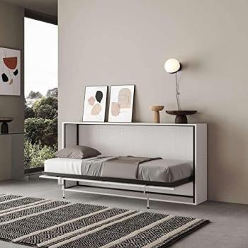 Cama abatible individual horizontal efecto madera en fresno blanco