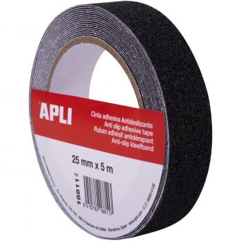 Cinta Adhesiva Antideslizante Apli PVC 25mm x 5m Negra - Resistente al Agua, Desgaste, Fácil de Cortar y Aplicar