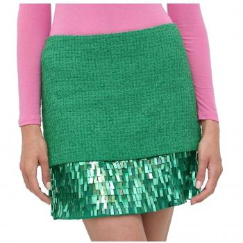 PINKO Green Cotton Skirt - IT40|S, Short Boucle Skirt with Sequins, female, Size: XS