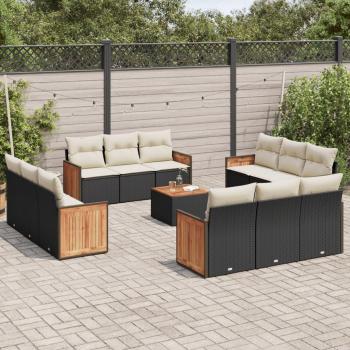 13-Piece Black Poly Rattan Garden Sofa Set with Cushions