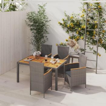 Set de comedor de jardín 5 pzas con cojines de ratán sintético gris