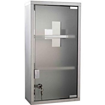 HOMCOM Armario de Medicinas Botiquín Gabinete de Primero Auxilios Acero INOX 3 Estantes Caja Colgante de Pared con Cerradura 25x12x48cm