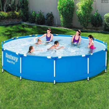 Piscina Desmontable Steel Pro Bestway 6473L Azul Ø366x76 Cm, estructura de acero, capacidad de 6473 litros, dimensiones de 366 cm de diámetro y 76 cm de altura
