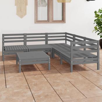 Conjunto de muebles de jardín de 6 piezas en madera maciza de pino gris