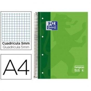 Oxford - Bloc espiral tapa extradura microperforado din a4 80 hojas cuadros 5mm -color verde