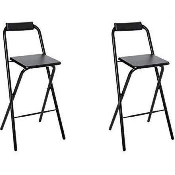 Taburete alto de bar plegable negro Louna - Silla de bar plegable, color negro, diseño moderno y funcional, estructura resistente, fácil almacenamiento gracias a su sistema plegable