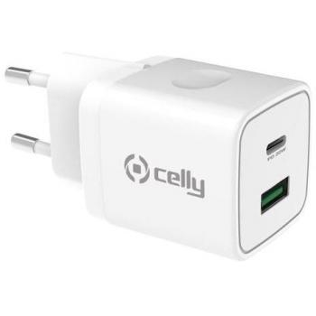 Cargador Celly 20W Doble Puerto USB-C Blanco