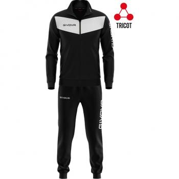 Givova Tuta Visa Chándal negro / blanco con chaqueta de cierre completo, pantalones con cintura elástica, tejido transpirable y diseño deportivo
