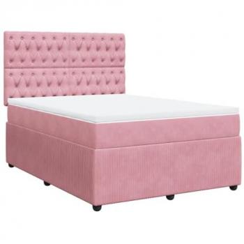 Cama Box Spring con colchón de terciopelo rosa 140x190 cm