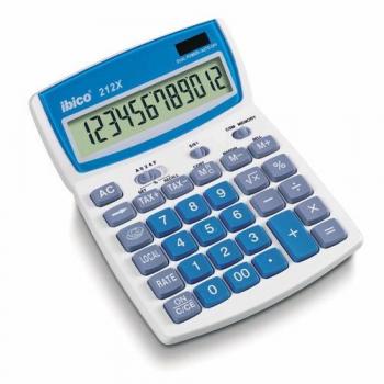 Ibico 212X Calculadora de Sobremesa 12 Dígitos Solar/Pila Teclas de Relieve Función Impuestos y Redondeo LCD Apagado Automático Blanco/Azul