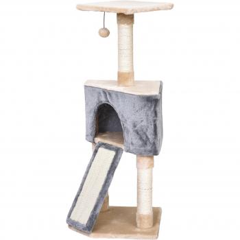 Árbol Rascador para Gatos PawHut con Cueva Juguete Colgante Rampa y Postes de Sisal 40x40x98 cm Gris y Beige