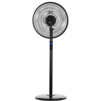 Ventilador de Pie Icono Negro 45W Oscilante con Control Remoto, Táctil, cinco Aspas, 3 Velocidades, 2 Posiciones, Temporizador Programable