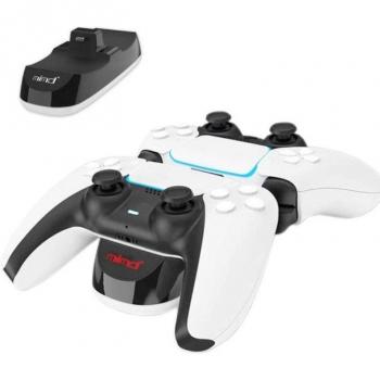 Cargador rápido dual para mandos de Playstation 5 (PS5) - Klack CargkPS5, color negro, carga simultánea de dos mandos, diseño compacto y eficiente, indicador LED de carga
