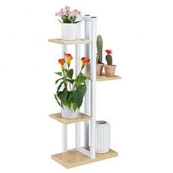 Estantería Metálica para Plantas, Escalera de Macetas con 4 Baldas, Efecto Madera, 93x42.5x22.5cm, Marrón Claro - Relaxdays