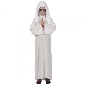 Disfraz de Monja Satánica para niña - Incluye túnica negra con capucha, cinturón rojo, y detalles en blanco. Talla disponible: infantil. Ideal para Halloween o fiestas temáticas