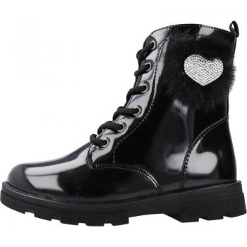 Botas-botines CONGUITOS Acharolados Negros con 1 Corazón Strass, Cordones y Cremallera para Niña