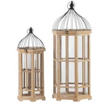 Set de 2 Faroles Antique Adda Home para Decoración de Interiores, Madera/Metal/Cristal, Dimensiones: 35x31x83 cm y 26x23x65 cm