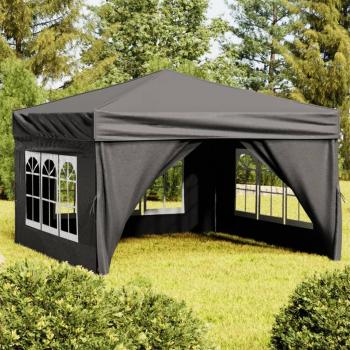 Carpa de Fiesta Plegable con Paredes Laterales 3x3 m Color Antracita, Taupé y Azul