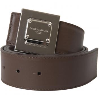 Dolce & Gabbana Brown Calf Leather Square Metal Buckle Belt - 80 cm / 32 Inches