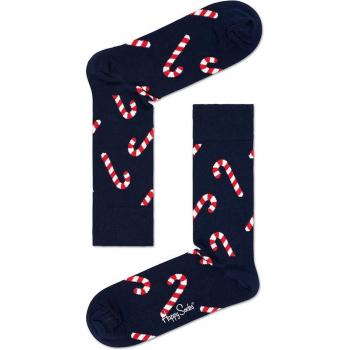 Happy Socks Navy Candy Cane Crew Socks - Calcetines Cortos Estampados Navideños para Mujer en Azul