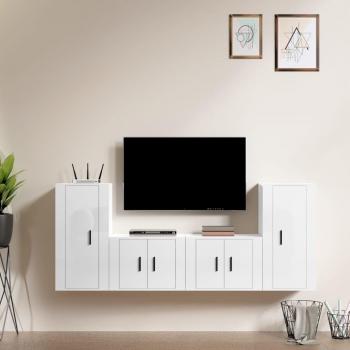 Set de muebles para TV 4 piezas madera contrachapada blanco brillo