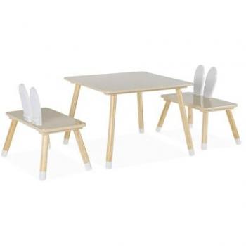 Mesa para niños Ben con 2 sillas, Blanco, 59.5x59.5x43.3 cm