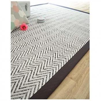 Alfombra de tejido plano Java Chevron blanco 200 x 290 cm con trenza de algodón antracita