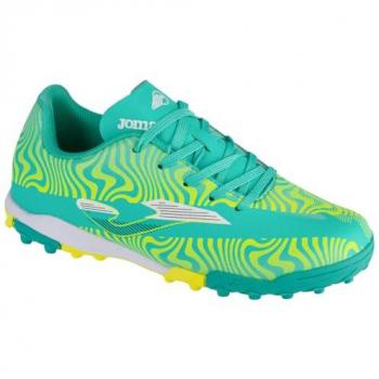 JOMA Zapatilla de fútbol turf Evolution Jr 2415 TF - Zapatillas de deporte para niño, color turquesa y amarillo flúor, azul, talla 35 EU