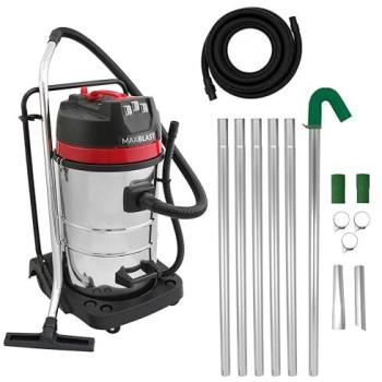 Aspirador Industrial Húmedo y Seco 80L con Kit de Postes para Canalones y Manguera de 5m, Motor Triple 3000W, Acero Inoxidable