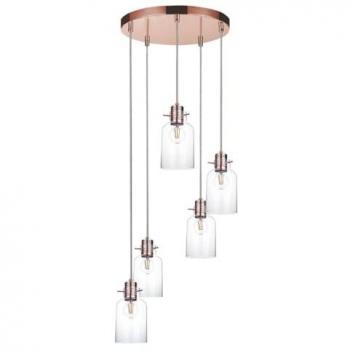 Lámpara de Suspensión Alessandro, Metal y Vidrio en Cobre, 48x48x105 cm