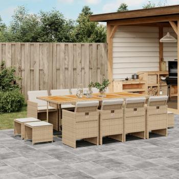 13-Piece Beige Poly Rattan Garden Dining Set with Cushions